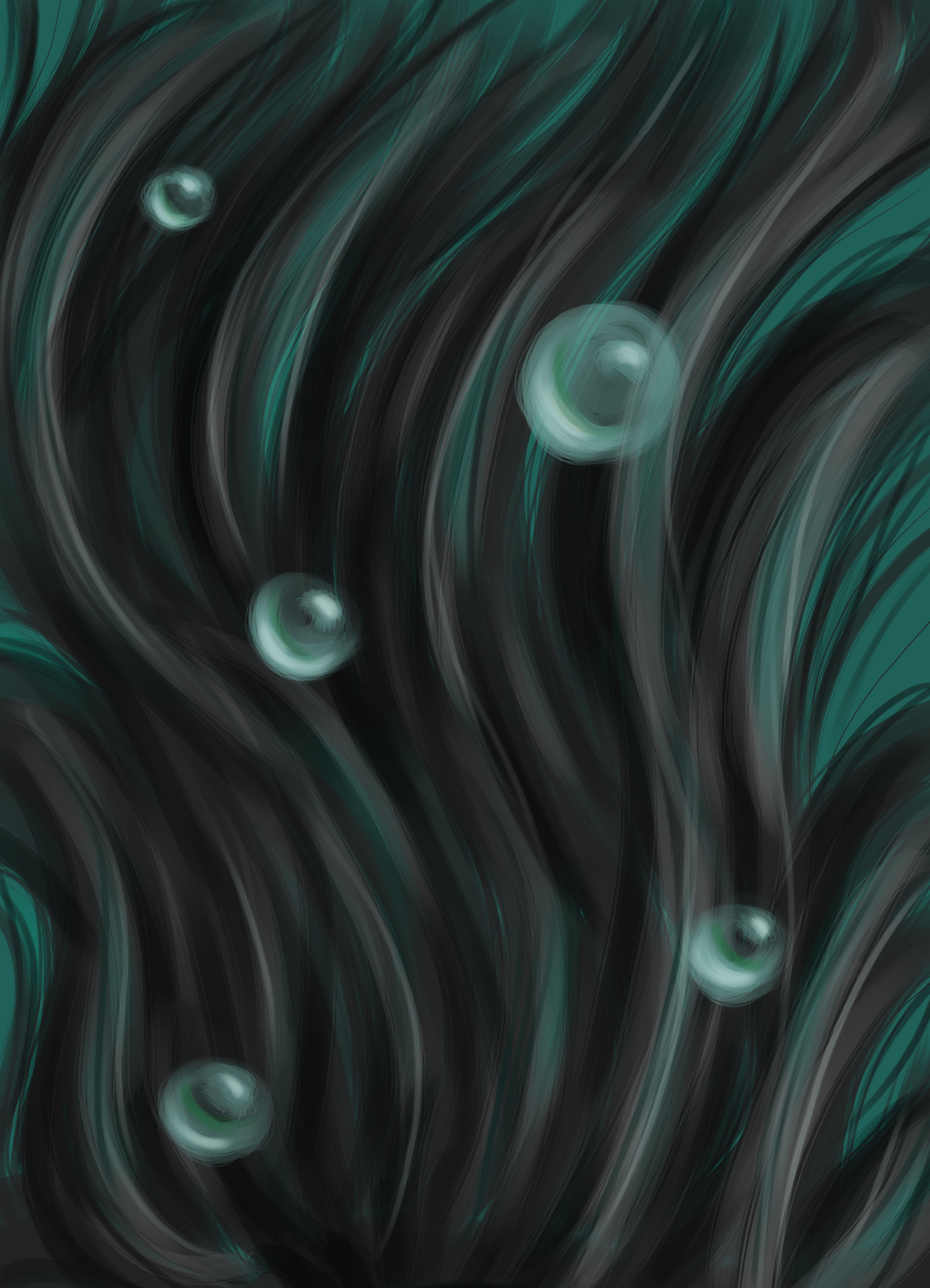 Hair floating in green water