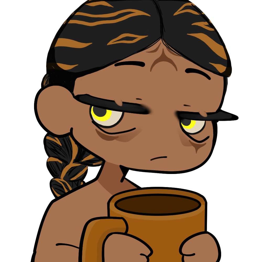 Atohi tired drinking coffee