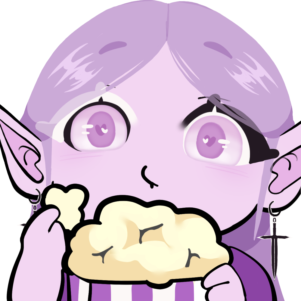 Purple Lily eating popcorn